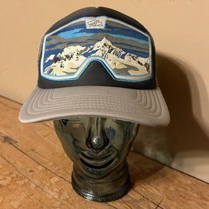 BigTruck Snapback Mesh Trucker Hat Gray Blue Mountain Ski Goggles Scene - VGC
